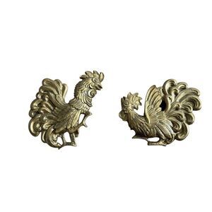 Ucagco Rooster Set Hens Peacock Gold MCM Ceramics Japan 2 Pc Wall Hanging